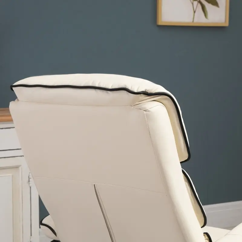 HOMCOM PU Leather High Back Recliner Armchair w/ Padded Ottoman, Cream White