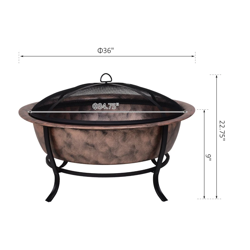 Outsunny Outdoor Copper Color Large Fire Pit w/ Durable Construction for Patio/Backyard
