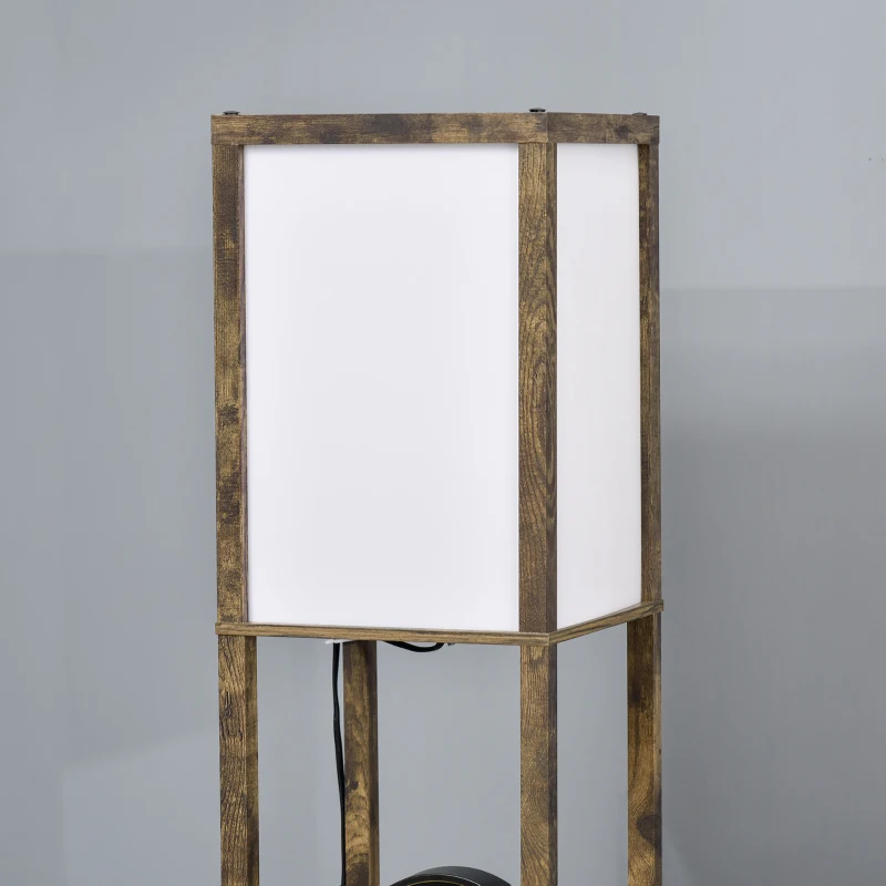 HOMCOM 3-Tier Floor Lamp, Standing Reading Light with Storage Shelves for Living Room, Bedroom, or Dining Room, Rustic Brown