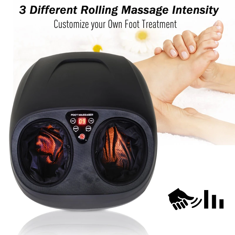HOMCOM Spa Shiatsu Electric Foot Massager Machine with Deep Kneading Heat and Timer - Black