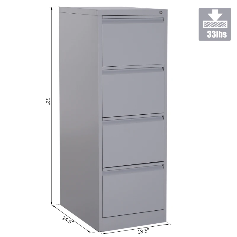 Vinsetto Metal 4 Drawer Vertical Locking Filing Cabinet - Grey