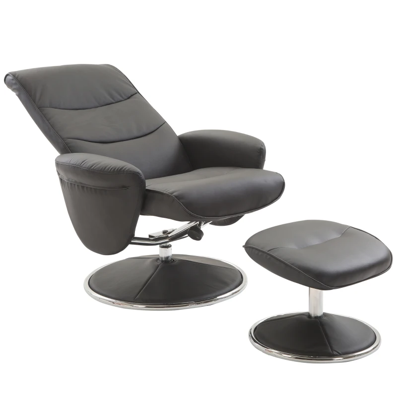 HOMCOM PU Leather Modern Swivel Recliner Chair with Ottoman Set - Black