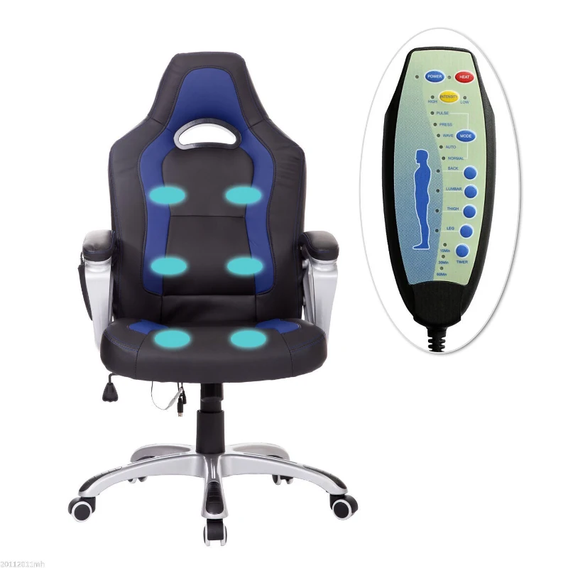 HomCom High Back Racing Style Massage Ergonomic Gaming Chair - Blue / Black