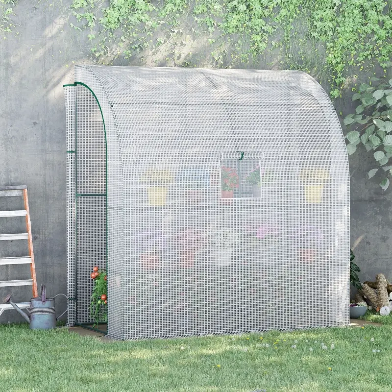 Outsunny 7' x 3' x 7' Outdoor Walk-In Greenhouse, Plant Nursery with Roll-up Windows, PE Cover, and 3 Wire Shelves, White