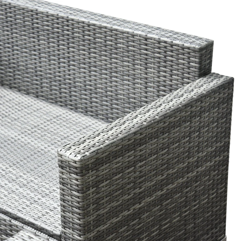 Outsunny Outdoor Patio Rattan Wicker Sofa Set w/ Glass Coffee Table - Grey