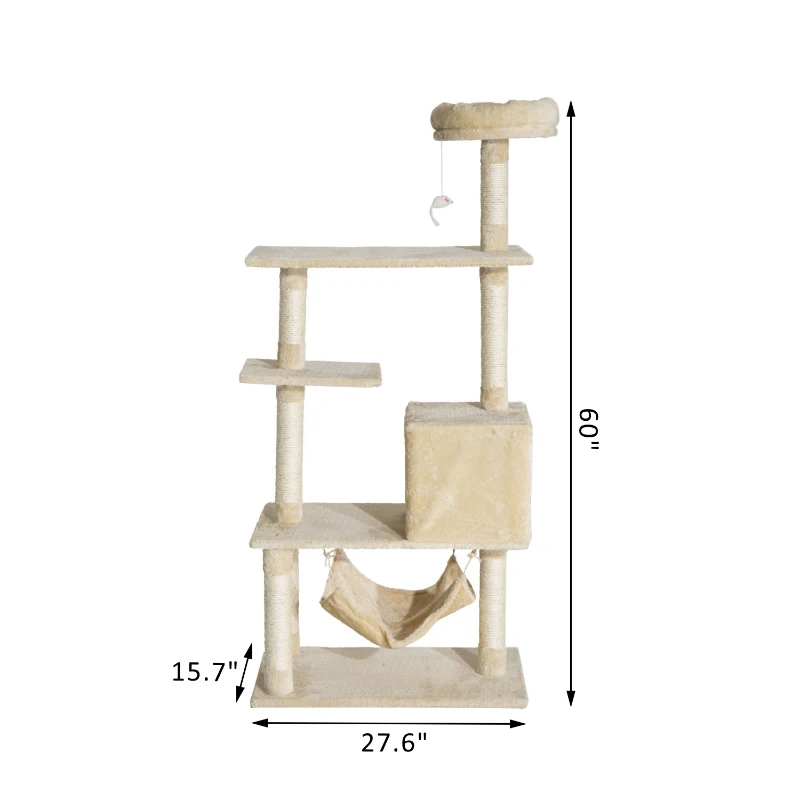 Pawhut 60” Multi-Scratcher Scratching Post Cat Tree – Beige