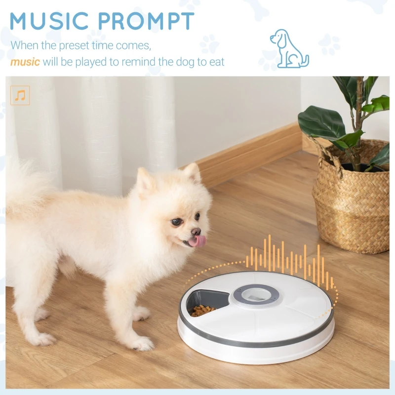 PawHut Auto 6 Meal Trays for Wet or Dry Cat Food, Dog Meal Dispenser w/ Timer, 128 ml