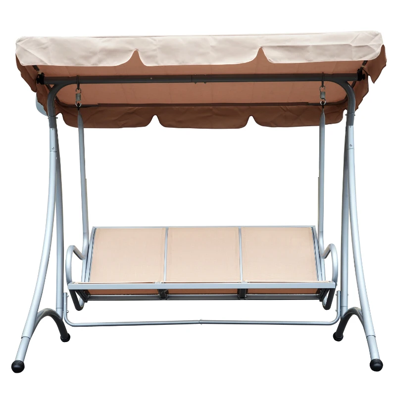 Outsunny 3-Seater Patio Swing Chair with Adjustable Canopy Top, Comfortable Outdoor Swing Bench, Beige - Great for Backyard & Balcony