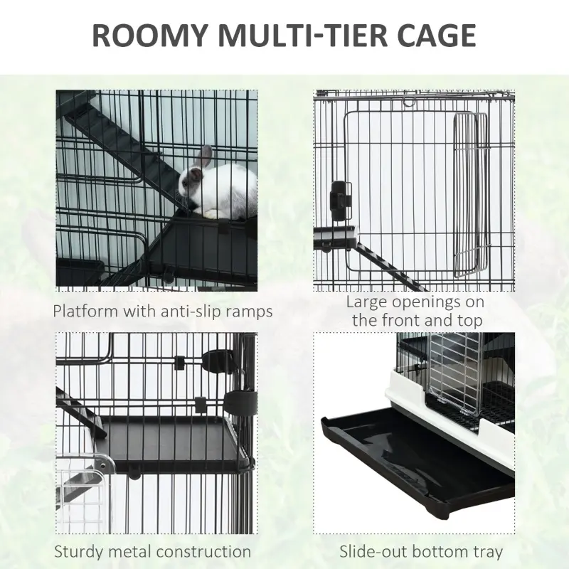 PawHut 32" 5-level Indoor Rabbit Enclosure Small Animal Hutch - Black