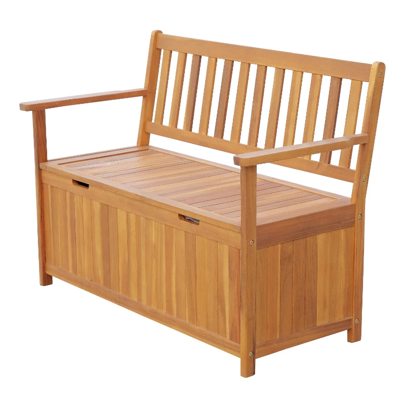 Outsunny 47" 2-Persom Wooden Outdoor Storage Bench with Removable Waterproof Lining