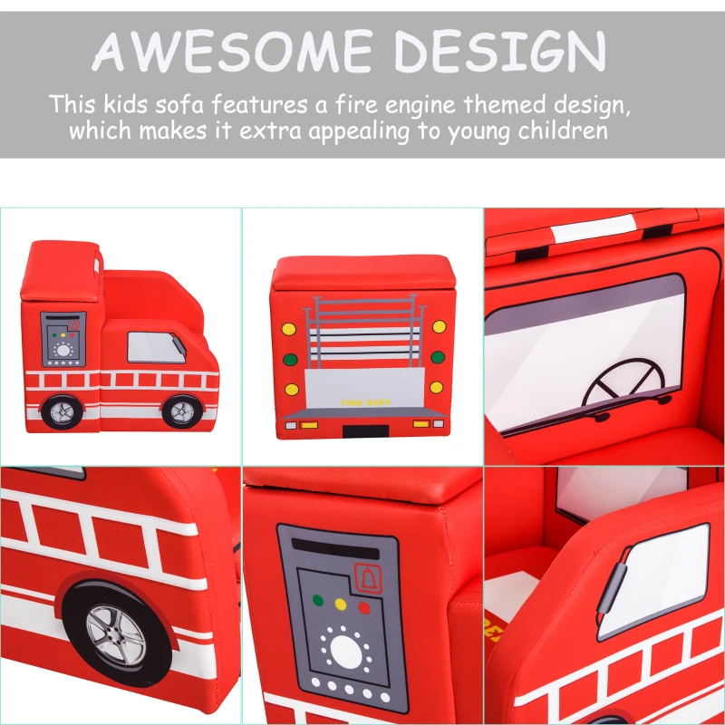 Qaba Kid's Sofa Chair Fire Truck Shape Storage Box 17" Multi Spandex Storage Sofa Chair - Fire Engine