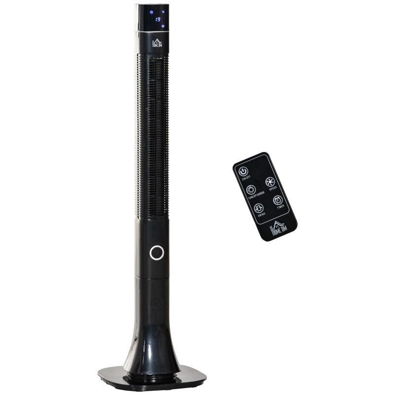 HOMCOM 47" Oscillating Tower Fan Cooling for Bedroom with 3 Speeds, Floor Fan with 12h Timer, LED Display, and Remote Control, Black