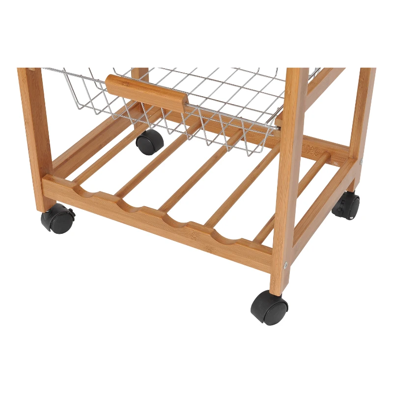 HomCom 31” Wooden Kitchen Island Rolling Storage Cart With Granite Top and Wine Rack