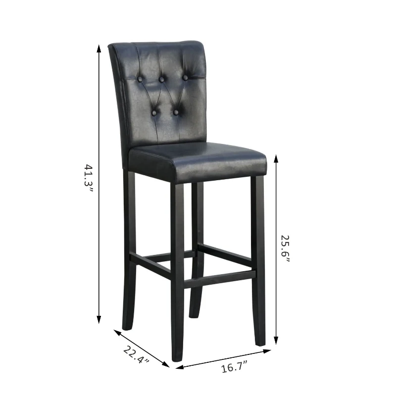 HomCom 42" Modern Bar Height Faux Leather Tall Dining Chair Stool - Black