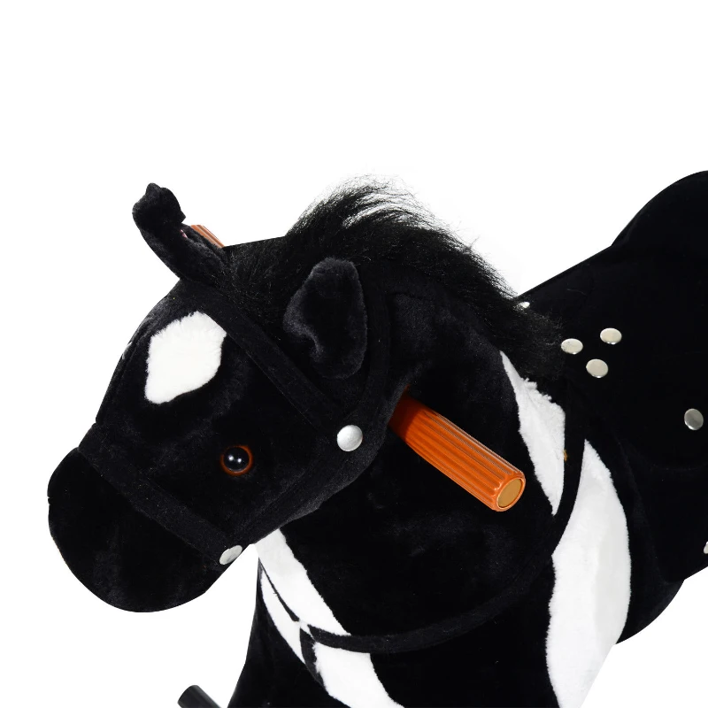 Qaba Children’s Soft Plush Mechanical Toy Riding Horse with Forward Walking Motion - Black