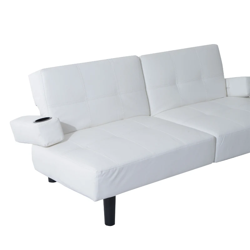 HomCom 73" Convertible PU Leather Sofa Futon - White