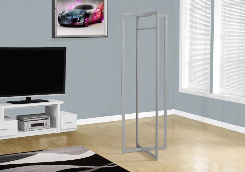 Monarch 72" Contemporary Modern Metal Framed Free Standing Coat Rack - Silver Finish