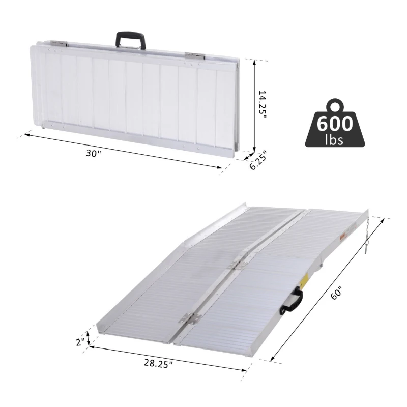 HOMCOM 5FT Aluminum Foldable Wheelchair Ramp Scooter Mobility w/ Carry Handle