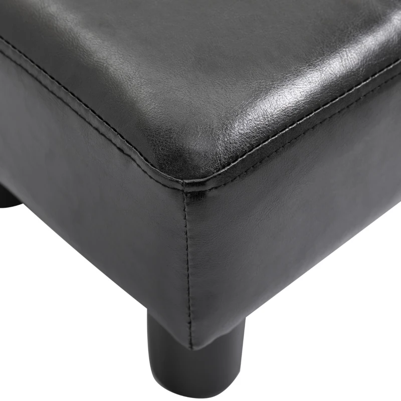 HomCom Portable Faux Leather Cushioned Footrest Stool Ottoman Table Lounge Seat Stepper - Black