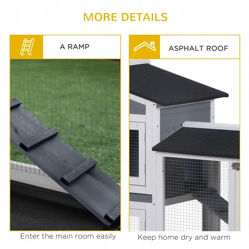 PawHut 2-tier Indoor Rabbit Enclosure, Wood Hutch Backyard Small Animal House Ramp Outdoor Run Enclosed