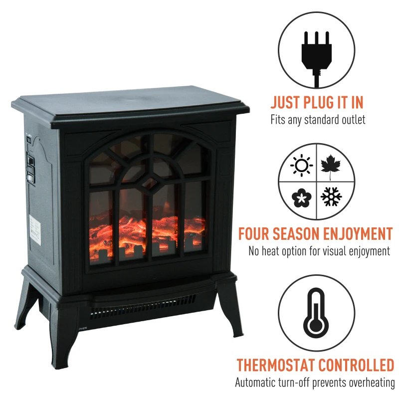 HomCom 16" 1500W Freestanding Indoor Electric Fireplace Heater - Black