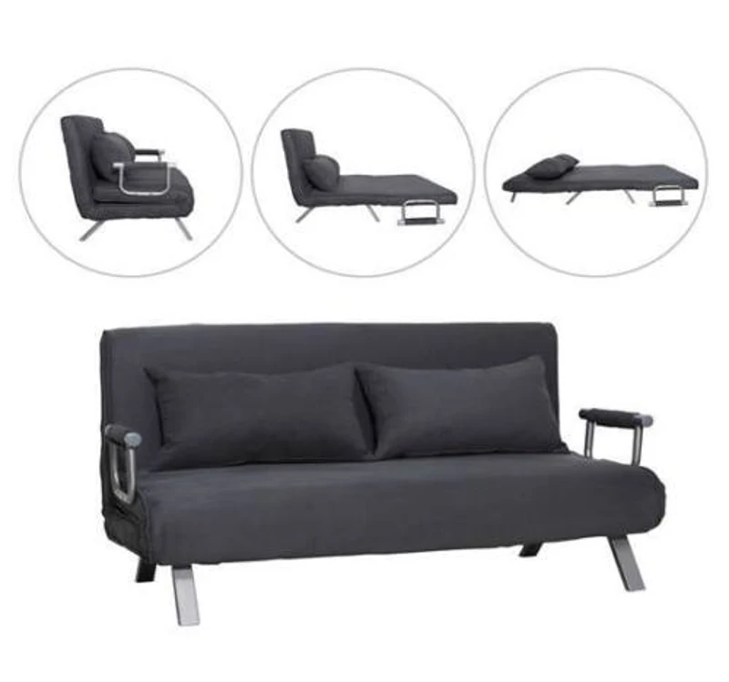 HomCom Full Size Folding 5 Position Steel Convertible Sleeper Bed Chair - Dark Grey