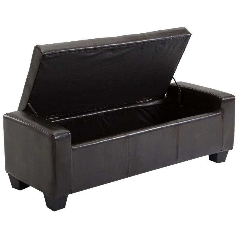 HomCom Unique Large 51" Tufted Faux Leather Storage Bench Ottoman Couch - Dark Brown