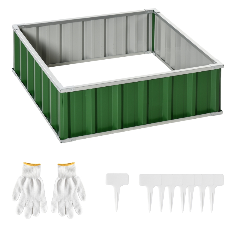 Outsunny Metal Raised Garden Bed No Bottom Planter Box w/ Gloves for Backyard, Patio