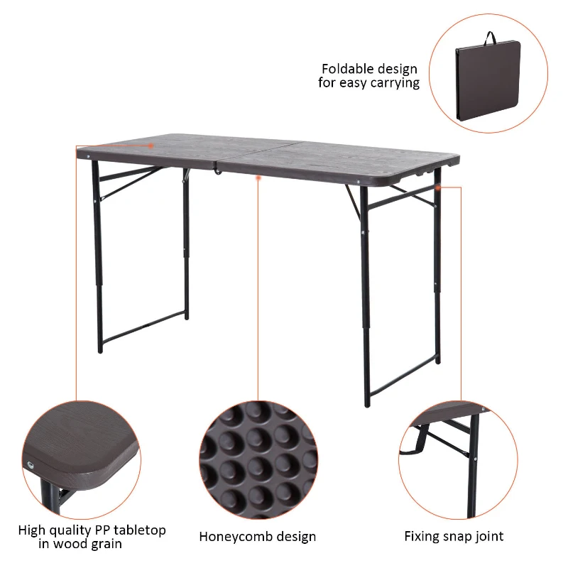 Open Box Outsunny Folding Lightweight Rectangle Picnic Desk Outdoor Height- Adjustable Camping Table