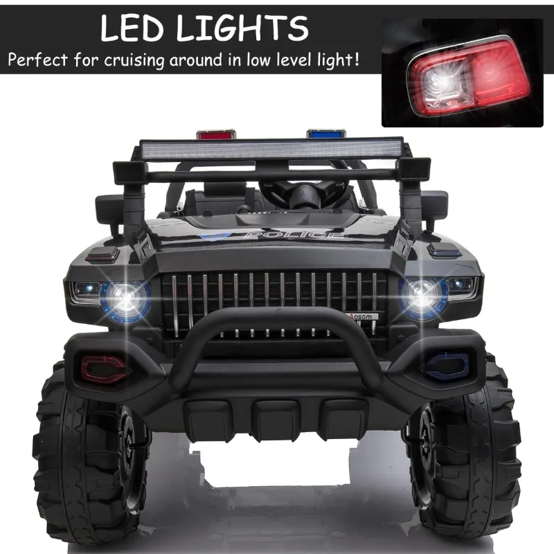 Aosom 12V Ride On Car 2-Seat Police Truck w/ Remote Control & 3 Speeds & LED Light Bar and Audio Input - Black