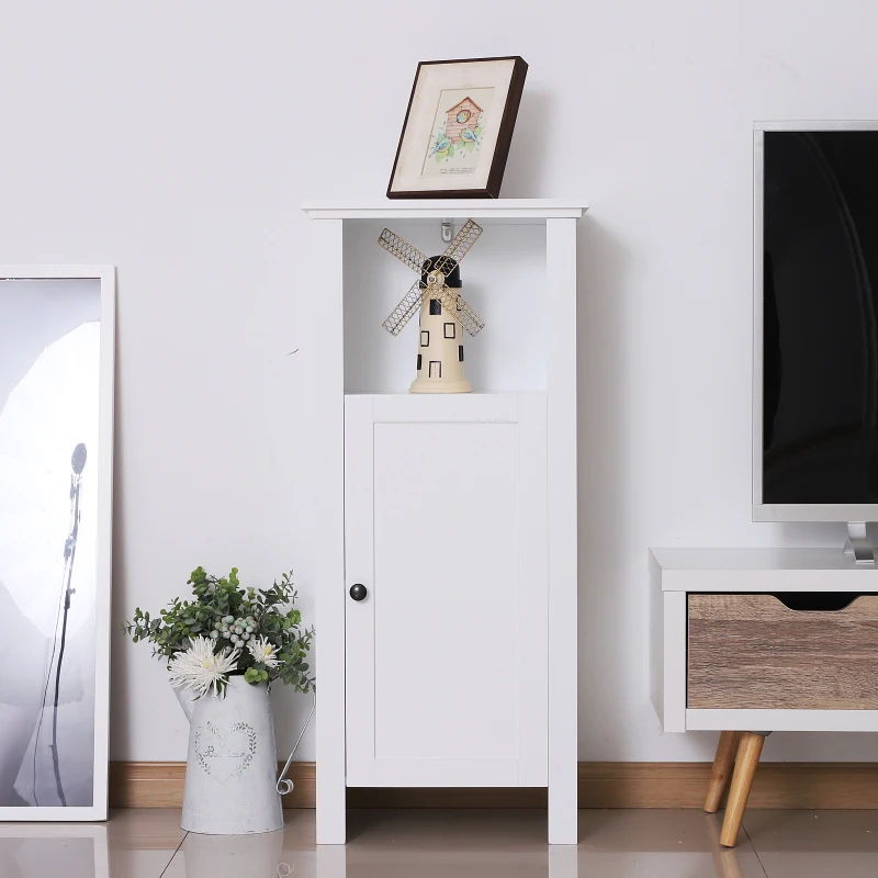 HomCom 36" Wooden Compact Modern Bathroom Storage Cabinet with Shelf- White