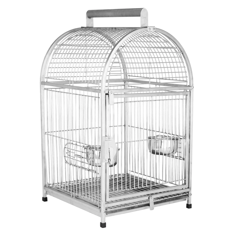 Open Box PawHut 25" Dome Top Stainless Steel Travel Bird Cage Carrier with Handle Perch