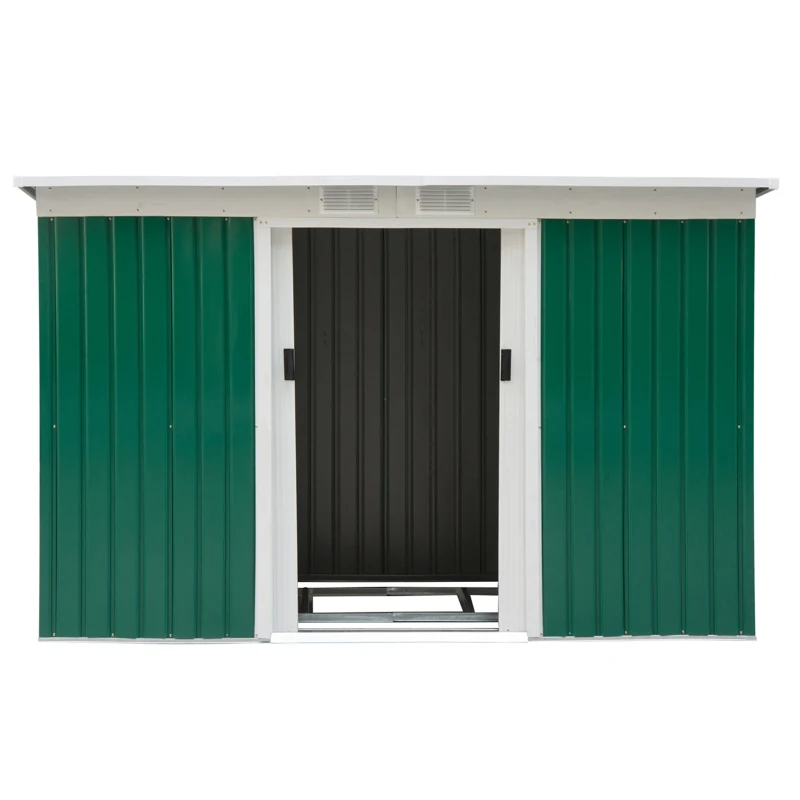 Outsunny Metal Outdoor Shed 9'x4' - Lockable Storage for Garden Tools, Lawn Equipment - Green