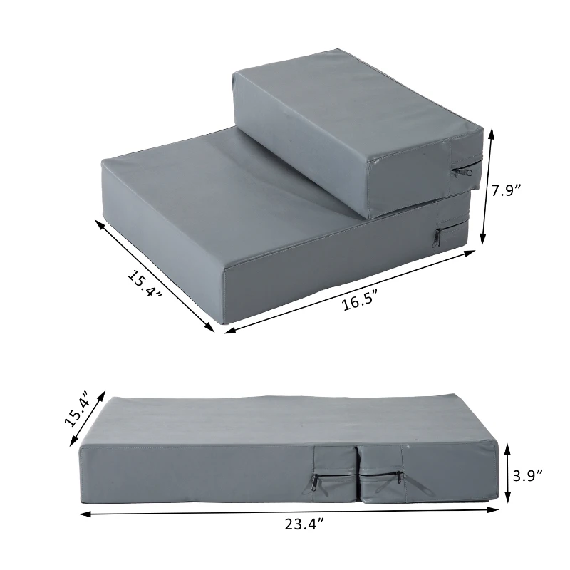 Pawhut 2 Step PU Leather Folding Pet Stairs - Dark Grey