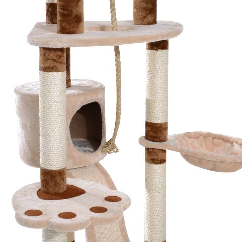PawHut 57” Sisal Cat Scratcher Tree Tower Interactive Cat Toy With Perches, Cave, Ramp