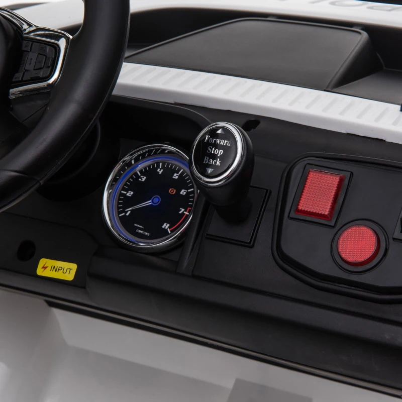 Aosom 12V Ride On Car 2- Seat Police Truck w/ Remote Control & 3 Speeds & LED Light Bar and Audio Input - White