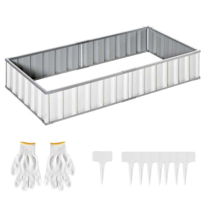 Outsunny Metal Raised Garden Bed No Bottom DIY Large Steel Planter Box w/ Gloves