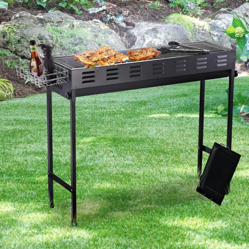 Outsunny 41" Folding Outdoor Charcoal BBQ Grill with Non-Stick Pan and Good Air Ventilation