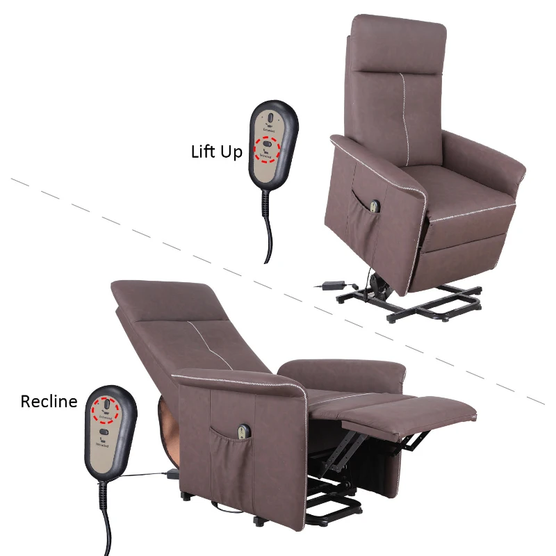 HomCom Faux Leather Three Position Lift Chair Recliner With Remote - Brown