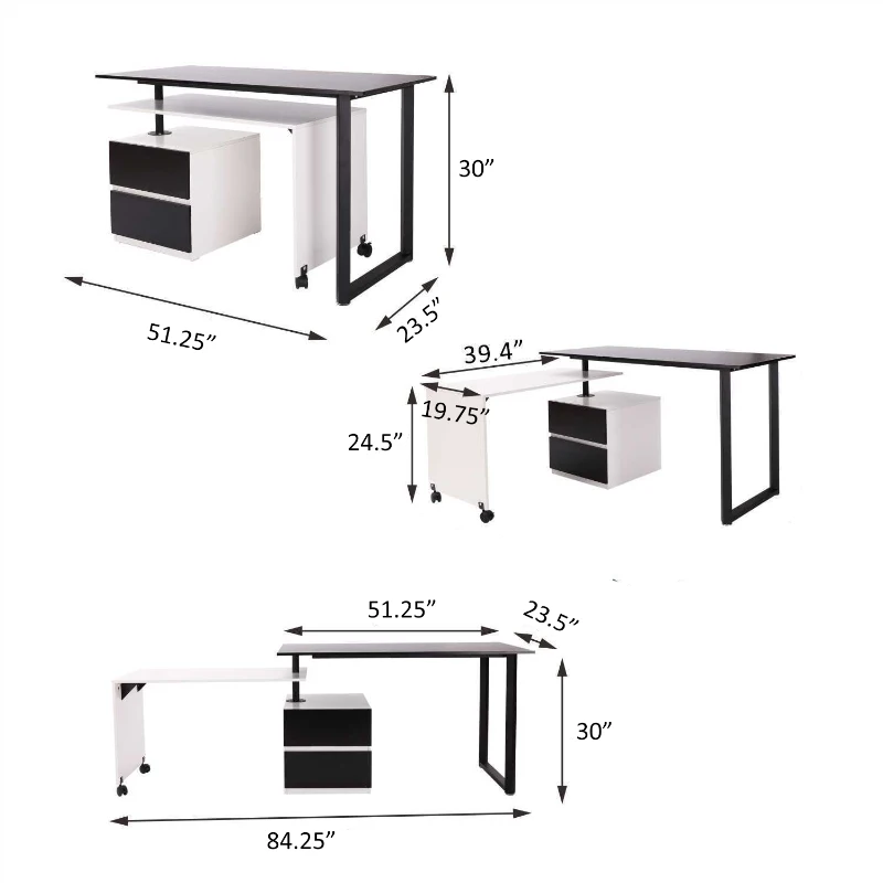 HomCom 52”- 85” Swivel Computer Table Desk - Black/White