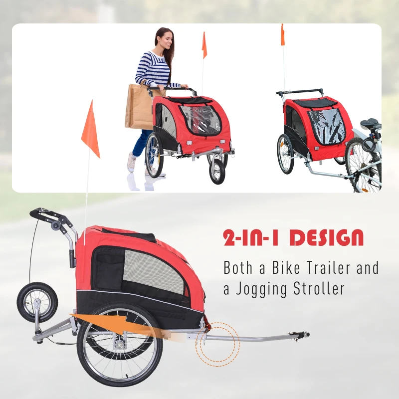 Aosom Elite Pet Dog Bike Bicycle Trailer Stroller Jogger w/ Suspension - Red and Black
