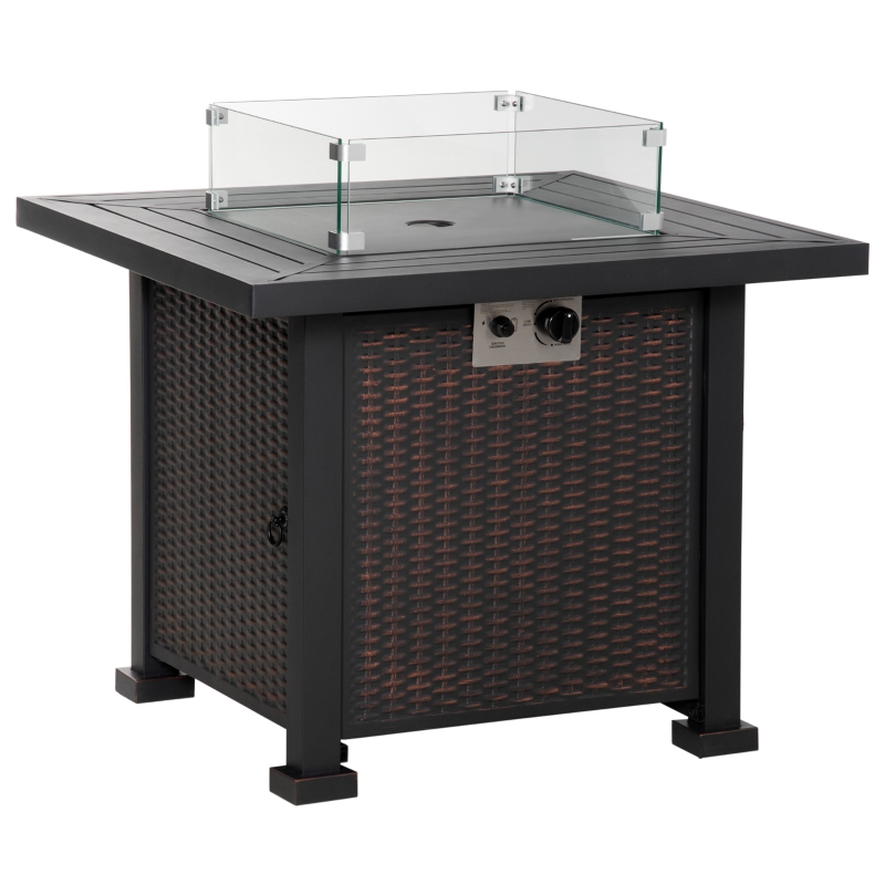 Outsunny 34" Propane Fire Pit Table 50,000 BTU Gas Firepit w/ Wind Guard, Lava Rocks