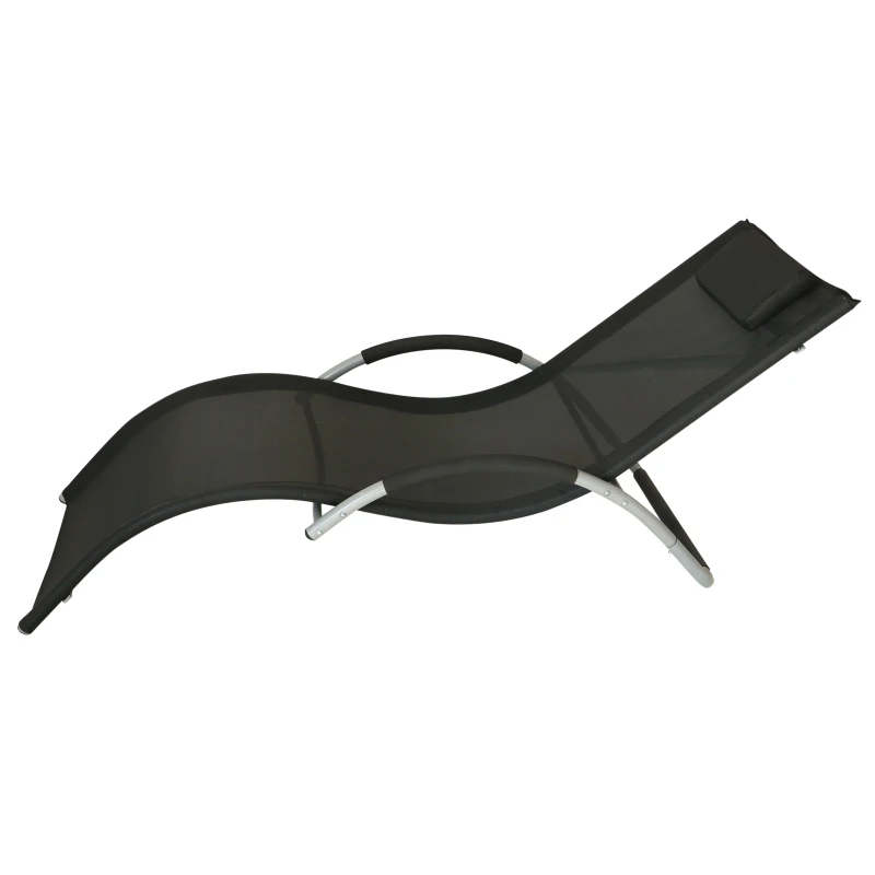 Outsunny Aluminum Mesh Fabric Outdoor Chaise Sun Bathing Lounge Chair - Black