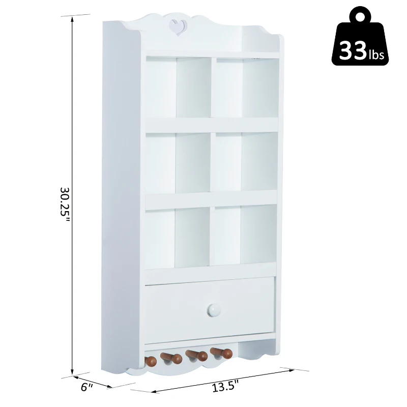 HomCom 14" W x 30" H Wood Wall Mount Bathroom Storage Cabinet - White