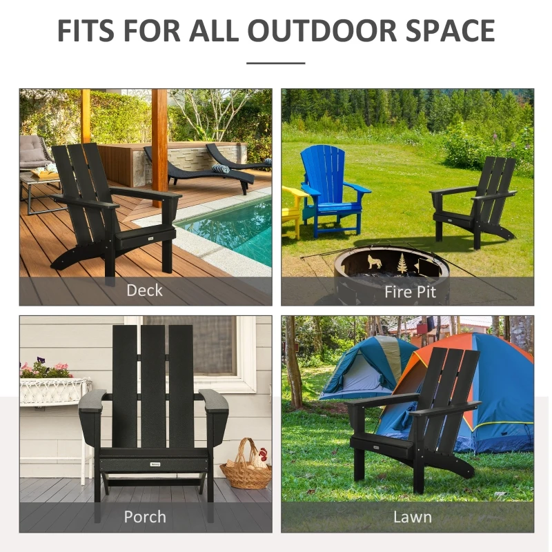 Outsunny Patio Adirondack Chair, Outdoor HDPE Fire Pit Chair, Weather Resistant Outdoor Chair with High-back, Patio Chair for Deck, Garden, Backyard, Black