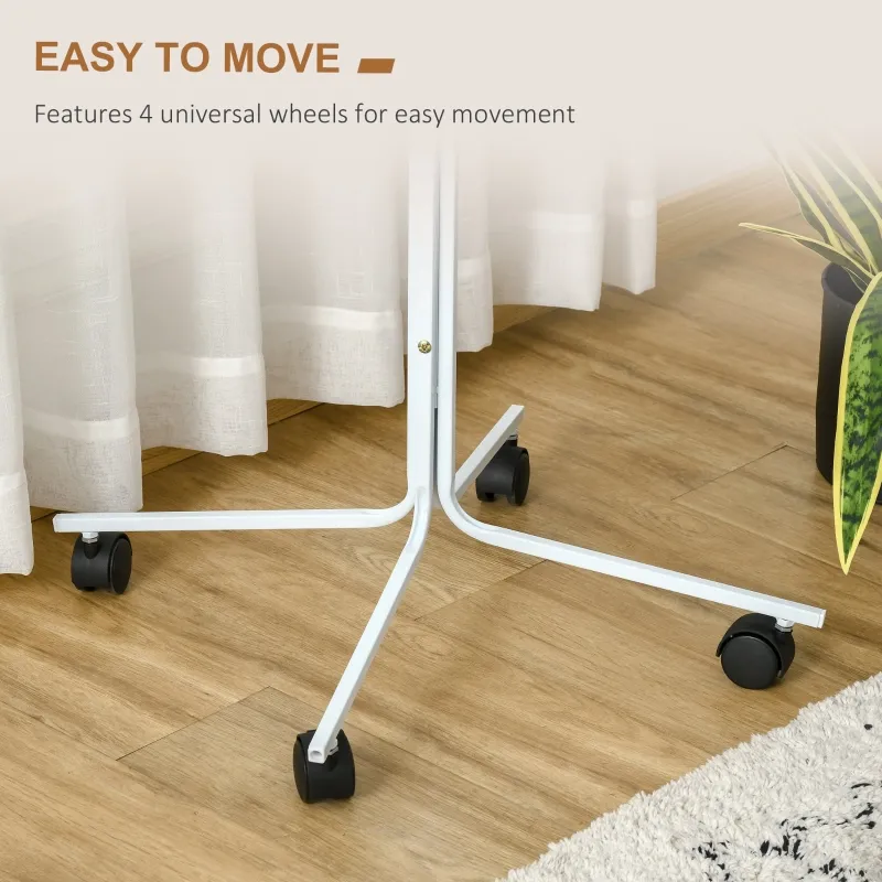 PawHut Rolling Parrot Stand with Lightweight Design, Metal Bird Stand with Wheels, Wooden Parrot Perch Stand, Stainless Steel Bird Food Bowls, Pure White