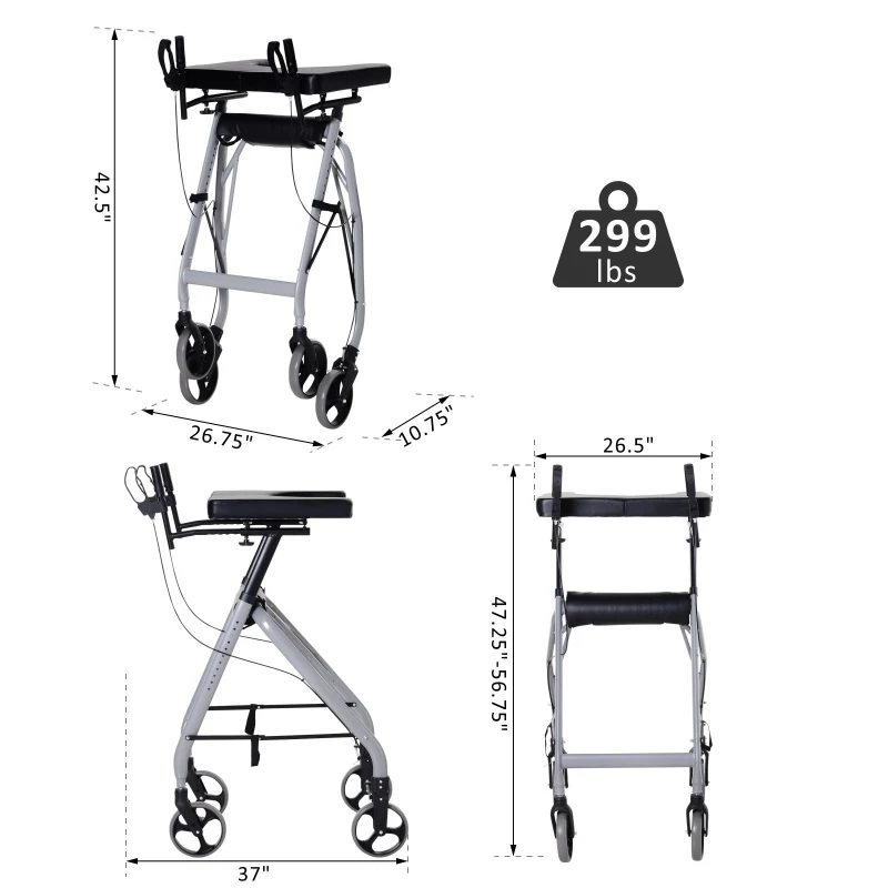 HOMCOM Aluminum Rollator Walker for Seniors Get Outside with 4 Large Wheels & Brakes and Foldable Design