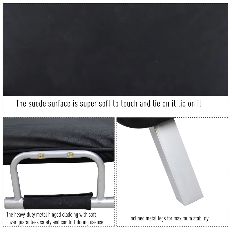 HomCom Full Size Folding 5 Position Steel Convertible Sleeper Bed Chair- Black