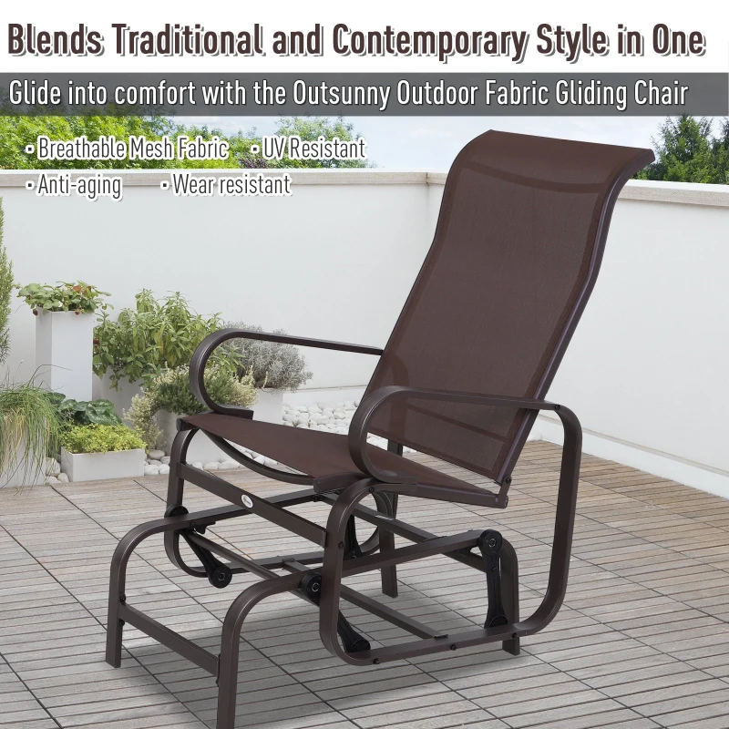 Outsunny Patio Glider Swing Chair, Outdoor Sling Fabric Seat Lounger, Porch Rocker for Relaxing in Garden, Backyard, Poolside