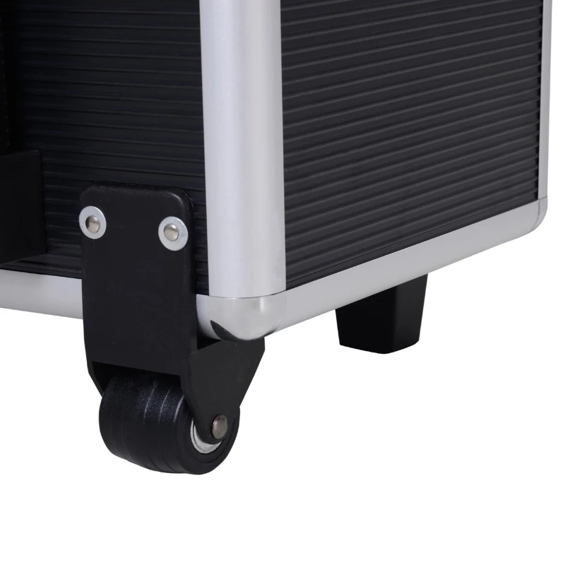 HOMCOM 23" Lockable Professional Rolling Cosmetic Makeup Train Case, Black